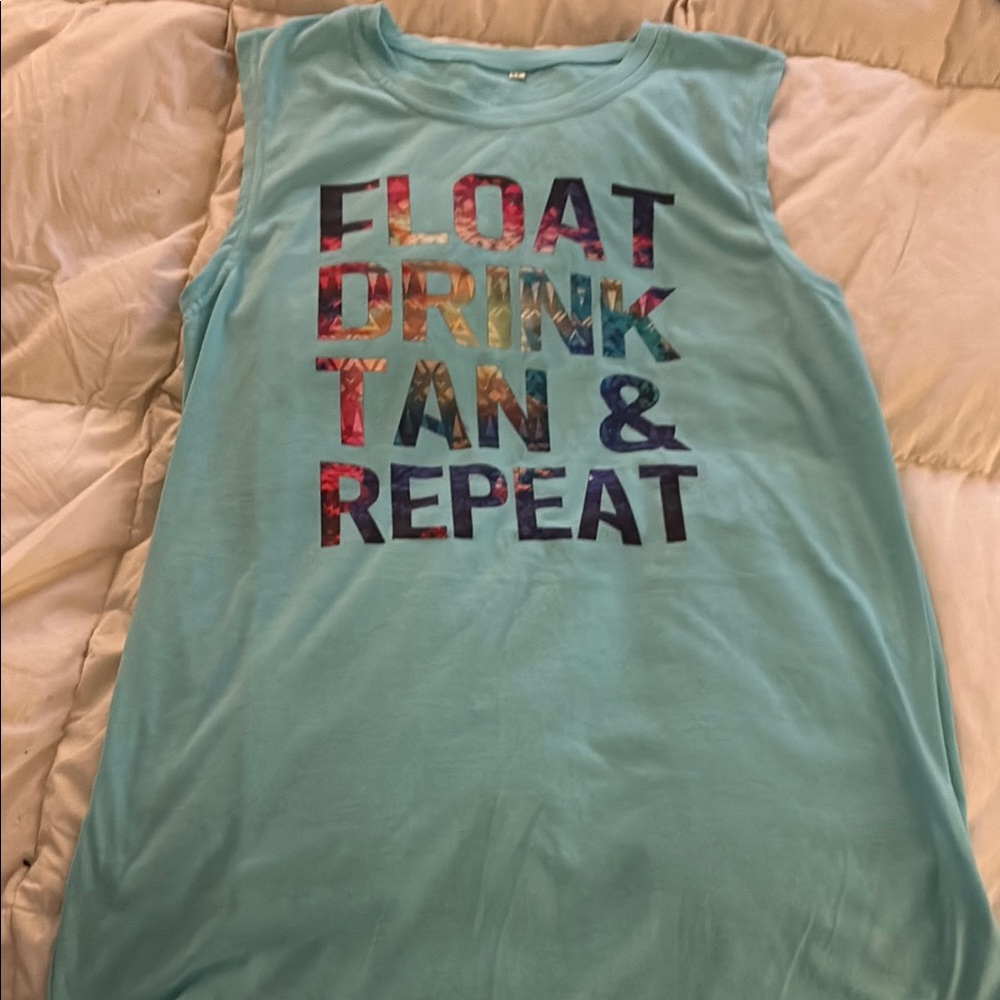 Blue Sleeveless Graphic Tank Top